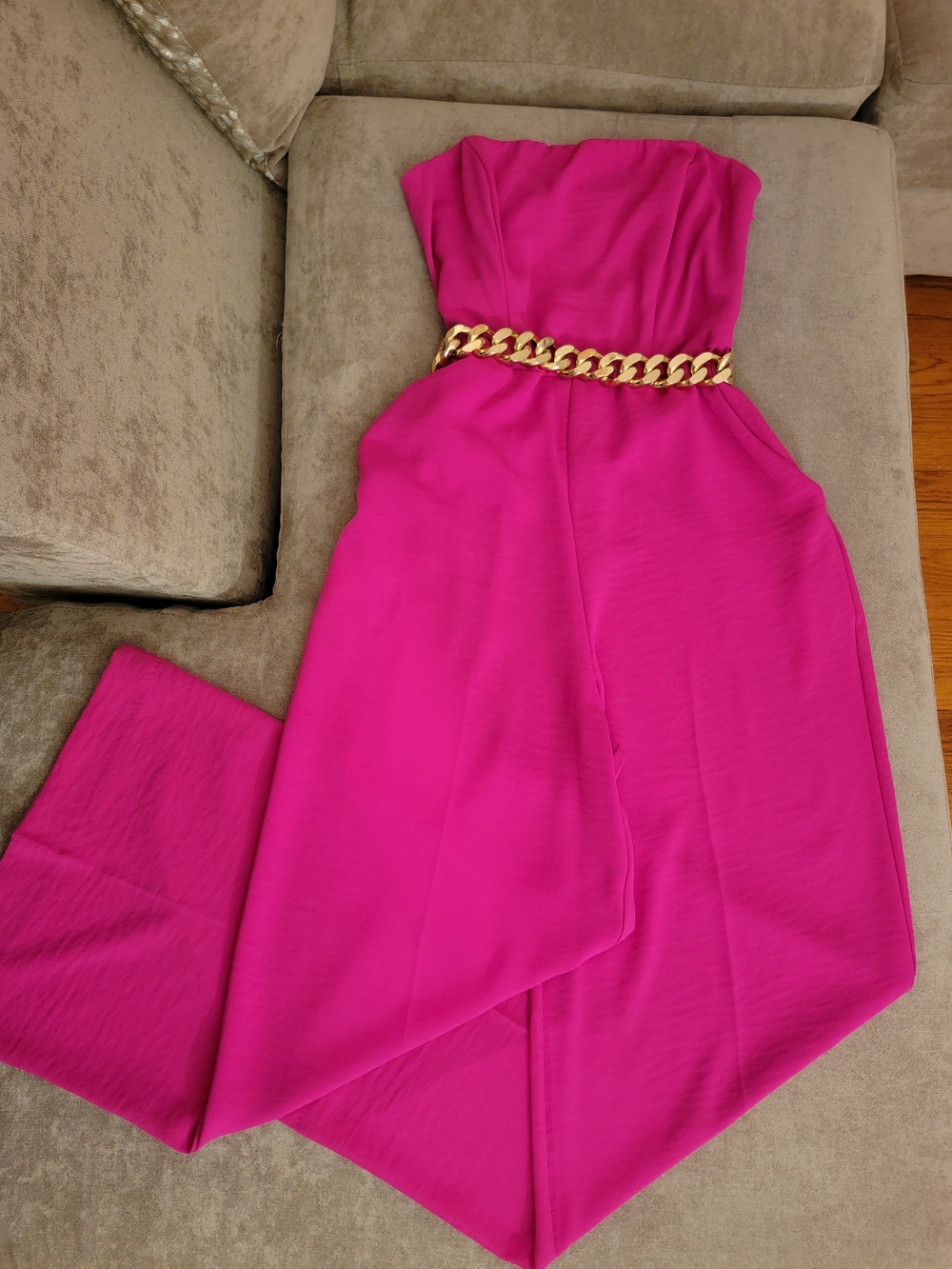 Express Neon Berry Pink Strapless Wide Leg Jumpsuit - Size Small